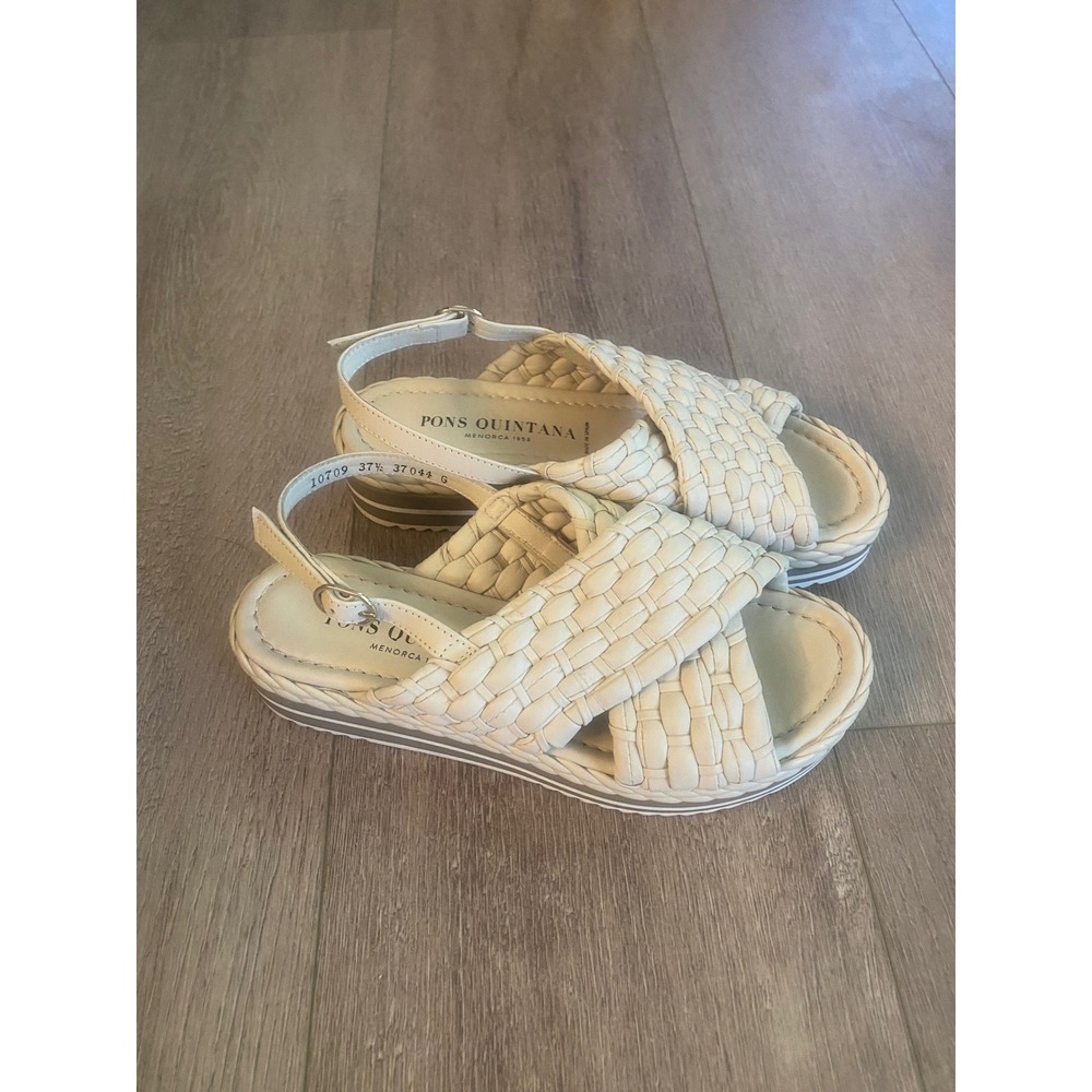 Pons Quintana Leather Woven‎ Cream Platform Sandal Size 37 NEW